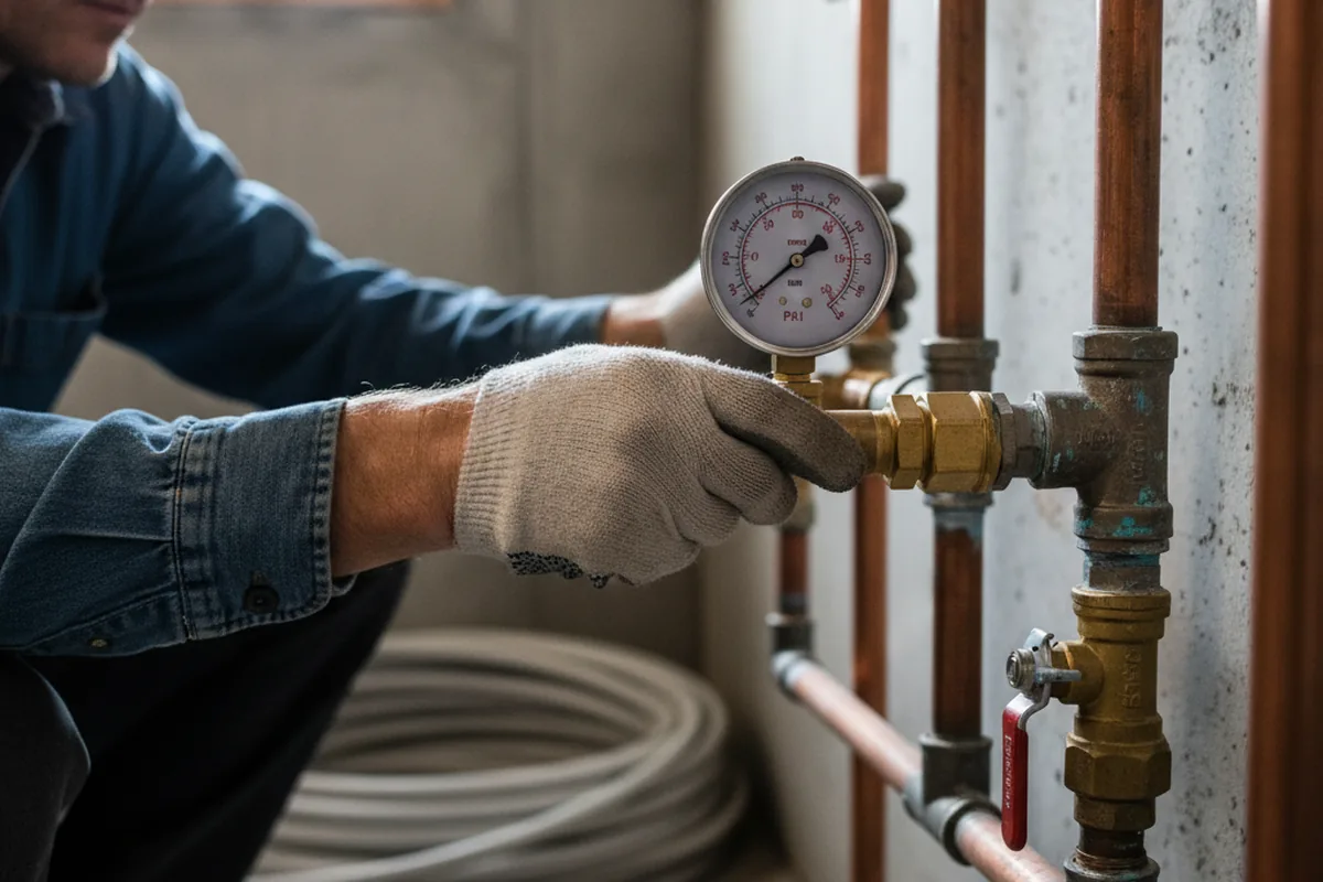 Pressure testing a repaired line during Water Line Repair in Roark